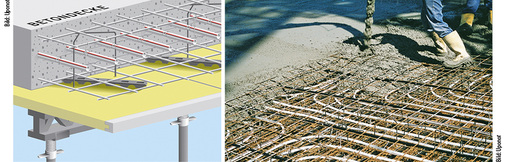<p>
<span class="GVAbbildungszahl">3</span>
 Thermische Bauteilaktivierung mit dem System Contec für die Ortbetonausführung. Die vorgefertigten Rohrregister werden an die obere Bewehrung der Betondecke gehängt. Das robuste PE-Xa Rohr wurde speziell für den Einsatz im rauen Baustellenbetrieb entwickelt. 
</p>