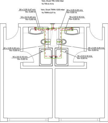 <p>
</p>

<p>
<span class="GVAbbildungszahl">7</span>
 Was passiert, wenn nur im linken Bad Waschtisch und WC benutzt werden und das rechte Hotelzimmer nicht belegt ist? Die Simulation dieses Zapfvorgangs zeigt, dass die Leitungen im ungenutzten Bad durchspült werden. 
</p> - © Bild: Uponor

