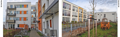 
2
 Hell, freundlich und modern sind die neuen Mehrfamilienhäuser gestaltet. Sie sind für junge und ältere Menschen attraktiv. Großzügige Grünflächen erhöhen die Wohnqualität in der neuen Siedlung. Die Kindertagesstätte in dem abgerundeten Bau schließt direkt an Reihenhäuser des ersten Bauabschnitts an. 
