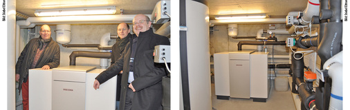 
3
 Einer der Technikräume im Bauabschnitt I: Uwe Springer, Prokurist und Leiter der Bauabteilung der Berliner Wohnungsgenossenschaft von 1892, Patrick Faika von Stiebel Eltron und Haustechnik-Planer Christoph Mojen (von links) an einer Sole/Wasser-Wärmepumpe WPF cool für die Raumheizung und passive Raumkühlung. 
