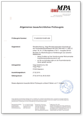 <p>
<span class="GVAbbildungszahl">5</span>
 Beispiel für einen Verwendbarkeitsnachweis; hier das Deckblatt eines Prüfzeugnisses. 
</p>

<p>
</p> - © Viega

