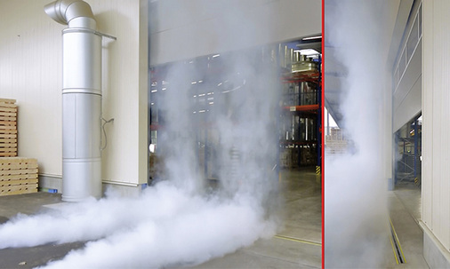 
4
 Der Funktionstest mit einer Nebelmaschine bestätigt die gleichmäßige Verteilung des Luftschleiers über die gesamte Torhöhe. 



