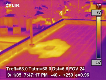 



4
 … wie eine undichte Flachdachkonstruktion: hier hat die Sonne das Leckagewasser stärker als die Dachkonstruktion erwärmt. 
