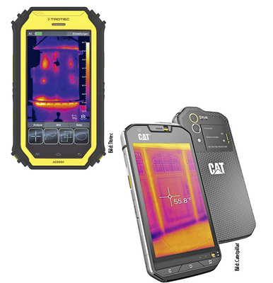 
5
 Interessant ist die Kombination von IR-Kamera- mit Tablet-Funktionen (links) oder Smartphone-Funktionen, weil Wärmebilder unmittel-bar mit Apps bearbeitet, per E-Mail versandt oder geteilt werden können. 
