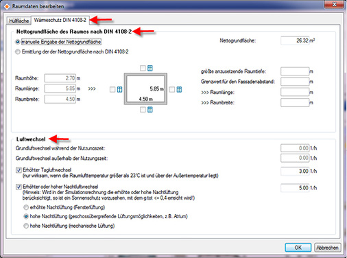 



9
 Zu den Eingabedaten gehören Angaben zum Raum, zum Luftwechsel, zu den Raumumschließungsflächen, zur Verglasung, Sonnenschutzart, Verschattung, zu den internen Wärmequellen etc. 

