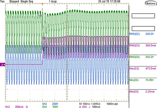 
9
 Trotz des eingefügten Isolationsfehlers zum Zeitpunkt T
1
 löst der FI-Schutzschalter des Typs A bei der Schaltung mit aktiver PFC als Boost-Konverter nicht aus. 



