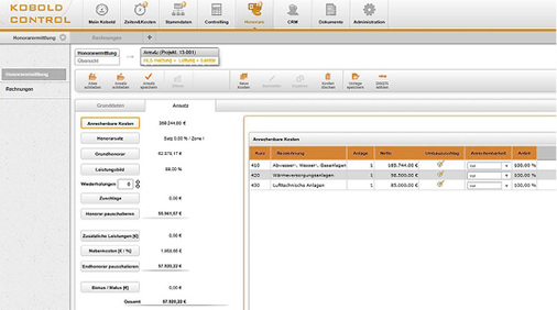 



4
 Honorarermittlung mit Kobold Control. 
