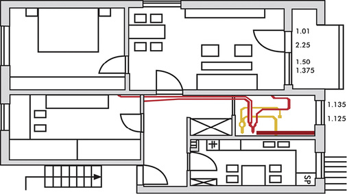 <p>
</p>

<p>
<span class="GVAbbildungszahl">4</span>
 Leitungsführung in einer sanierten Wohnung. Die einzelnen Zuluftleitungen wurden aus Schallschutzgründen bewusst lang gehalten und „geschleift“. Für die komplette Montage kalkuliert Pluggit nur einen Tag. 
</p> - © Pluggit

