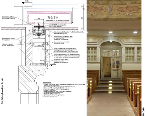 <p>
<span class="GVAbbildungszahl">4</span>
 Die Zuluft wird insbesondere über ein 68 m langes Band mit achtreihigen Kugeldüsen in den Kirchenraum eingeblasen. 
</p>