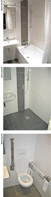 <p>
<span class="GVAbbildungszahl">6</span>
 Neue Badezimmer mit Badewanne bzw. bodengleicher Dusche und ein WC mit Stütz-Klappgriff-Kombination in einem barrierefreien Bad. 
</p>