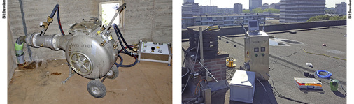 <p>
<span class="GVAbbildungszahl">5</span>
  Sanierung der Gebäudeentwässerung ohne Stemm- und Aufbrucharbeiten. Links: Brawoliner HT (Einstülpung vom Dachboden); rechts: Spray-Liner vom Flachdach eingebracht.
</p>