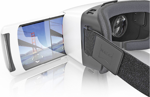 



4
 Mobile VR-Brillen nutzen ein Android- oder iOS-Smartphone als Display, das in die VR-Brille eingeschoben oder eingelegt wird … 
