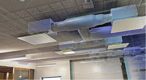 <p>
<span class="GVAbbildungszahl">9</span>
 Im Gebäudebestand lässt sich beispielsweise die Lüftungstechnik über der abgehängten Decke per AR-Brille visualisieren. 
</p>

<p>
</p> - © MagiCAD / Progman

