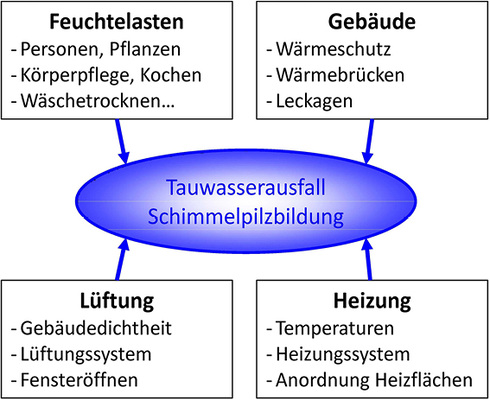 <p>
</p>

<p>
<span class="GVAbbildungszahl">2</span>
 Einflussgrößen auf die Schimmelbildung. 
</p> - © ITG Dresden

