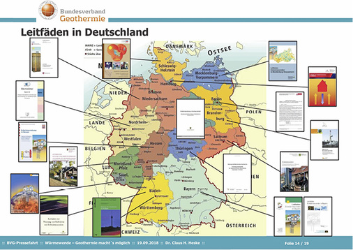 <p>
<span class="GVAbbildungszahl">3</span>
 Laut Bundesverband Geothermie gibt es in Deutschland 17 landesspezifische EWS-Leitfäden. Christoph Knepel: „Es besteht Hoffnung, dass sich die Bundesländer bei der Überarbeitung ihrer Regelwerke am LQS EWS aus Baden-Württemberg orientieren werden.“ 
</p>

<p>
</p> - © Dr. Heske, Bundesverband Geothermie

