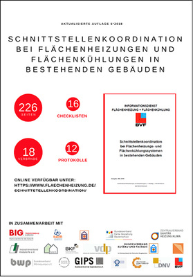 



4
 Die aktualisierte Schnittstellenkoordination in bestehenden Gebäuden und die Schnittstellen-koordination für Neubauprojekte (Stand Mai 2011) stehen kostenfrei als PDF-Download im Menü Fachinformationen auf 

www.flaechenheizung.de

zur Verfügung. 
