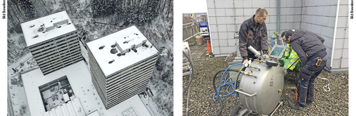 
4
 Sanierung von 14 Schmutzwasser-Fallleitungen DN 125. Ausgeführt wurde die Sanierung im Zeitraum Januar bis März 2018 durch das Unternehmen CANN‘A‘QUA aus Bad Harzburg. Im Projekt wurden an jeweils einem Arbeitstag die bis zu 50 m langen Schmutzwasser-Fallleitungen inklusive Öffnung von bis zu 26 Zuläufen mit dem Schlauchlining-Verfahren saniert. Die Inversion erfolgte vom Dach in das Untergeschoss. Die Aushärtung erfolgte mit Heißdampf. Die Sanierung der senkrechten Leitung war innerhalb von 4 h abgeschlossen. Danach erfolgte das Öffnen der Zuläufe mit einem Spezialroboter von innen. Nach spätestens 8 h konnte die Entwässerung wieder in Betrieb genommen werden. 
