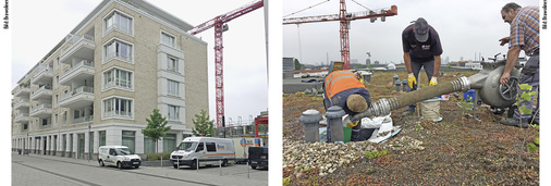 
5
 Sanierung von 20 Regenwasser-Fallleitungen mit über 500 m Leitungslänge in drei Neubau-Objekten mit einem Schlauchlining-System von Juni bis September 2018. In dem von Gilles Kanaltechnik, Heimbach Vlatten, abgewickelten Projekt wurden falsch verlegte RW-Fallleitungen aus PE-HD saniert. Dabei musste gewährleistet werden, dass die Funktionsfähigkeit der vorhandenen Brandschutzmanschetten/Rohrabschottungen erhalten bleibt. Diese Anforderung wurde im Vorfeld durch umfangreiche Tests sichergestellt. Die Leitungen ab einer Nennweite DN 100 wiesen sehr verzweigte Verläufe mit teilweise mehr als vier 90°-Bögen auf weniger als 20 m Länge auf. Die Leitungen konnten mit dem Schlauchlining-Verfahren erfolgreich saniert werden. Die Aushärtung erfolgte aufgrund der vorhandenen Rohrabschottung bei Umgebungstemperatur. 
