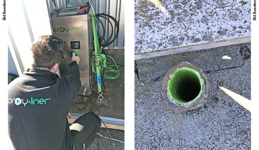 
6
 Sanierung von über 400 m defekten Fallleitungen mit dem Sprüh-Schleuder-Verfahren bei laufenden Wohnbetrieb in den Nennweiten DN 50 bis DN 70. Das Projekt wurde im Januar 2018 von R + M Umweltservice, Sindelfingen, mit dem Sprüh-Schleuder-Verfahren realisiert. Zunächst wurde eine Vorreinigung der Fallleitungen mittels Hochdruck und dem Brawo Vortex-Cutter durchgeführt. Anschließend wurden Leitungen, die jeweils eine Länge zwischen 4 und 20 m hatten, mit dem Sprüh-Schleuder-Verfahren unter Zuhilfenahme der Bürstentechnik saniert. 2018 hat R + M Umweltservice Abwasserleitungen in über 30 Objekten mit dem Sprüh-Schleuder-Verfahren saniert. 
