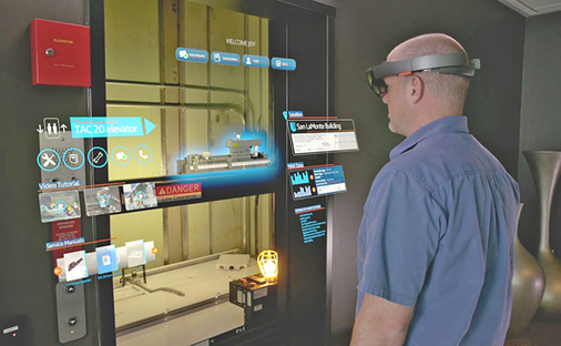 <p>
</p>

<p>
<span class="GVAbbildungszahl">9</span>
 Bei der AR-gestützten Wartung und Instandhaltung werden in das Live-Bild des Technikers passende Wartungshinweise, Video-Anleitungen oder Handbücher projiziert. 
</p> - © Thyssenkrupp

