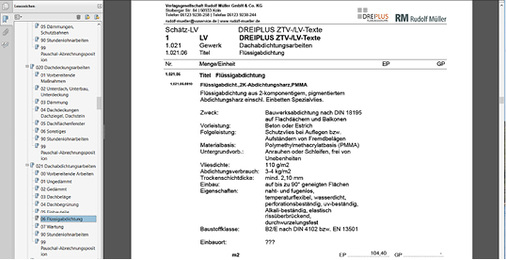 <p>
</p>

<p>
<span class="GVAbbildungszahl">7</span>
 Aus den Einzelpositionen lassen sich schnell komplette Leistungsverzeichnisse zusammenstellen. 
</p> - © Verlagsgesellschaft Rudolf Müller

