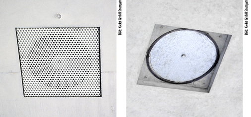 
5
 Das Einbringen der Zuluft in die Räume erfolgt über unauffällig in die Betondecke integrierte Luftauslässe. Da die Decken hierfür nicht abgehängt werden müssen, bleibt die thermische Speicherfähigkeit der Stahlbetondecken erhalten. Die Auslasskästen wurden mit Abstand zur Deckenunterkante in die Decke eingegossen und das Ausblaselement rückversetzt oberhalb der Deckenunterkante montiert. 
