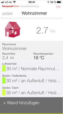 <p>
<span class="GVAbbildungszahl">3</span>
 Die App Honeywell Home Heizlastberechnung unterstützt bei der Ermittlung der Raumheizlast und der Einstellung der Ventile. Sie erfüllt die Anforderungen des Verfahrens B und ist für entsprechende Förderungen von der KfW und vom BAFA anerkannt. 
</p>

<p>
</p> - © Resideo / Honeywell Home

