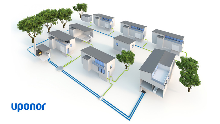 Alle Gebäude im Quartier werden über ein Nahwärmenetz von einem zentralen Blockheizkraftwerk effizient versorgt.