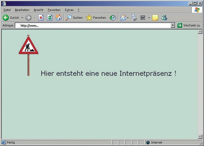 „Hier entsteht eine neue Internetpräsenz“ hatte Anfang August mit der Option „Seiten aus Deutschland“ bei Google fast 1,6 Mio. Treffer, teilweise wurden die Baustopps schon in der Pionierzeit des Internets verhängt. Neue „Bauherren“ können heute ausgereifte Werkzeuge und kostengünstige Dienstleistungen nutzen. „Hier entsteht eine neue Internetpräsenz“ hatte Anfang August mit der Option „Seiten aus Deutschland“ bei Google fast 1,6 Mio. Treffer, teilweise wurden die Baustopps schon in der Pionierzeit des Internets verhängt. Neue „Bauherren“ können heute ausgereifte Werkzeuge und kostengünstige Dienstleistungen nutzen.