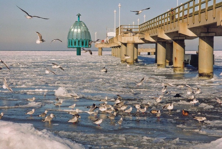 An der Spitze der Zinnowitzer Seebrücke bietet die weltweit erste Tauchgondel ihren Gästen ein neues Unterwasser-Erlebnis. - Matthias Gründling