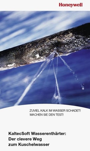 Honeywell-Prospekt “KaltecSoft Wasserenthärter: Der clevere Weg zum Kuschelwasser“. (Quelle: Honeywell) Honeywell-Prospekt “KaltecSoft Wasserenthärter: Der clevere Weg zum Kuschelwasser“. (Quelle: Honeywell)