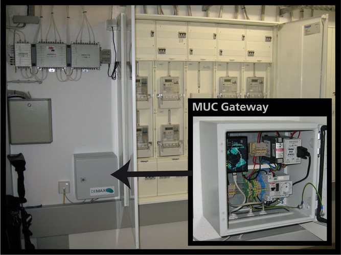 Multi Utility Communication (MUC)-Gateway in einem Hausanschlussraum. Hier findet die Kommunikation zwischen Stromzählern und Servicedienstleistern statt. - Fraunhofer ISE - © Fraunhofer ISE
Multi Utility Communication (MUC)-Gateway in einem Hausanschlussraum. Hier findet die Kommunikation zwischen Stromzählern und Servicedienstleistern statt. - Fraunhofer ISE - © Fraunhofer ISE