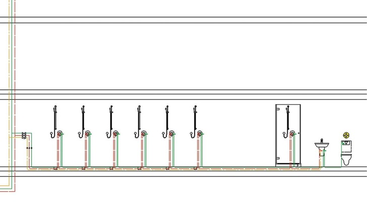 Bild 7 Da bei einer Reihen-Duschanlage mit „angehängtem“ Sanitärbereich keine regelmäßige Nutzung vorausgesetzt werden kann, sollte in der Kaltwasserinstallation ein System wie „Viega Hygiene+“ für den bedarfsgerechten Wasseraustausch sorgen. - Viega