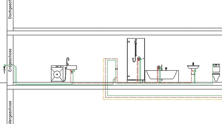 Bild 8 Aus dem vollen Installationsprogramm mit Einzel-, Reihen- und Ringleitung kann bei dieser für Einfamilienhäuser typischen Konfiguration geschöpft werden. - Viega - © Viega
