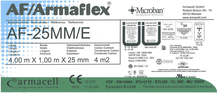 Der “Product designation code“ (Bezeichnungsschlüssel) auf dem Produktkarton gibt Auskunft über die wesentlichen Produkteigenschaften. - Armacell