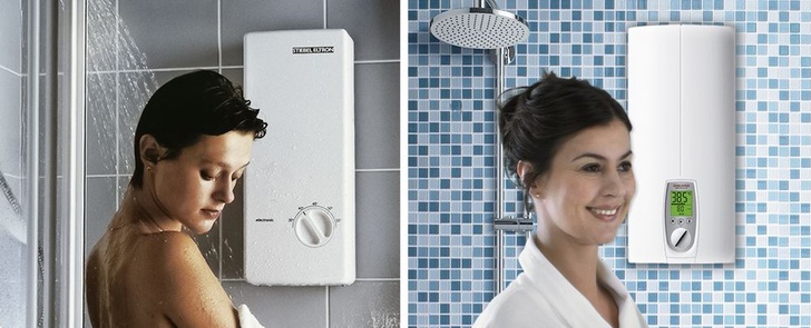 Links das Modell von 1987, rechts sein würdiger Ur-ur-ur-ur-Enkel: Vor 25 Jahren hat der Stiebel-Eltron-Ingenieur Ernst Appun den ersten vollelektronischen Durchlauferhitzer der Welt erfunden. - Stiebel Eltron