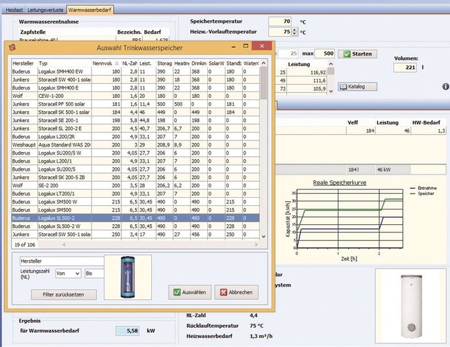 HS Schnellauslegung: Auswahl eines Speichers über den Herstellerkatalog. - Hottgenroth / ETU