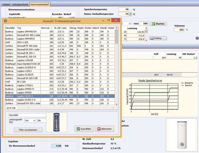 HS Schnellauslegung: Auswahl eines Speichers über den Herstellerkatalog. - Hottgenroth / ETU - © Hottgenroth / ETU
