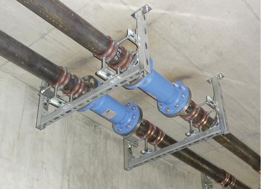 Gleitende Konstruktion mit Kompensator. Vor und nach dem Kompensator sind Führungslager erforderlich.