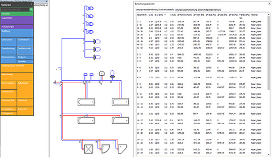 Berechnet wird das Leitungsnetz teilweise auf Basis des Grundrisses, …