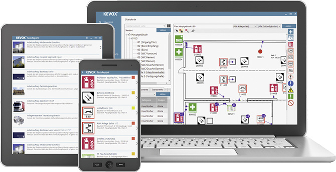 <p>Brandschutz-Dokumentationslösungen bestehen aus einer mobilen Erfassungs-App für Smartphones oder Tablets und einer Desktop-Auswertungssoftware.</p> - © Kevox <p>Brandschutz-Dokumentationslösungen bestehen aus einer mobilen Erfassungs-App für Smartphones oder Tablets und einer Desktop-Auswertungssoftware.</p> - © Kevox