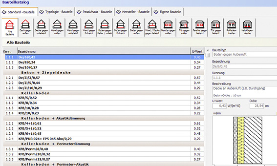 Baustoff- und Bauteilkataloge sind ein wichtiges Qualitätskriterium von U-Wert-Software. - © Hottgenroth