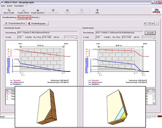 Zu den Ausgabedaten zählen Bauteilvergleiche, teilweise auch die mögliche Energie- und Kosteneinsparung von Bauteilvarianten. - © Ursa