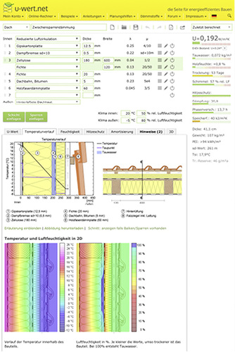 <p>Interessant sind webbasierte U-Wert-Rechner, weil Programm und Daten stets aktuell sind und sich Material- und Bauteilkataloge durch die Anwenderbeteiligung vergrößern können.</p> - © u-wert.net