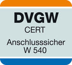 Konformitätszeichen “DVGW CERT Anschlusssicher W540“. - DVGW CERT - © DVGW CERT
