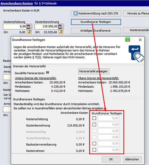 Weise Software: Honorarermittlung in HOAI-Pro 2019.