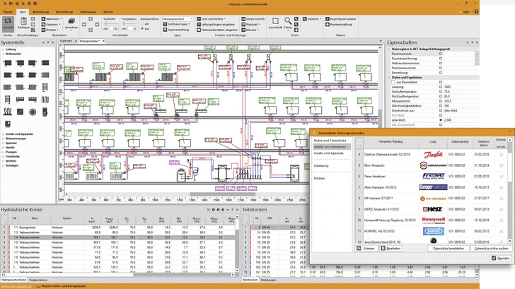 Solar-Computer: Heizungs-Rohrnetzberechnung im Schema. - © Bild: Solar-Computer
 Solar-Computer: Heizungs-Rohrnetzberechnung im Schema.
