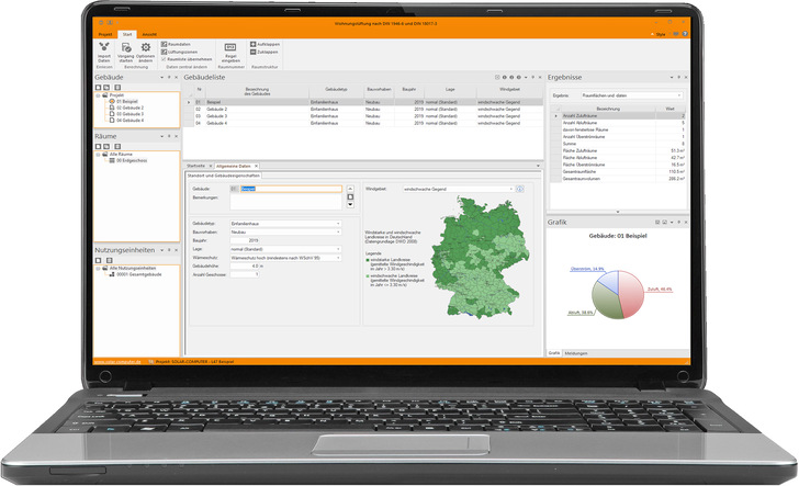 Solar-Computer: Bearbeiten lüftungstechnischer ­Maßnahmen mit gleichzeitiger numerischer und ­grafischer Ergebnisanzeige. - © Bild: Solar-Computer
