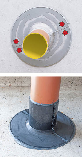 Düker-Dichtflansch transparent und schwarz.