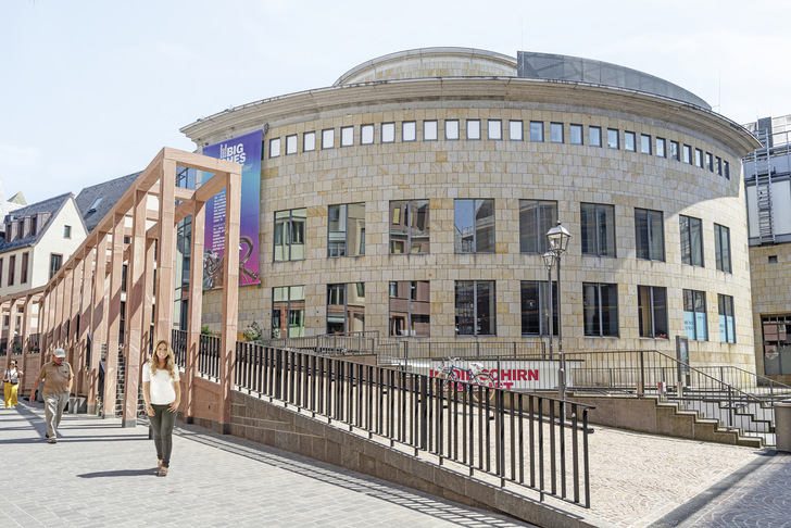 Bild 1: Schirn Kunsthalle in der Frankfurter Altstadt. Markante Bauteile sind die 140 m lange Halle und die Rotunde mit einem Durchmesser von 20 m.